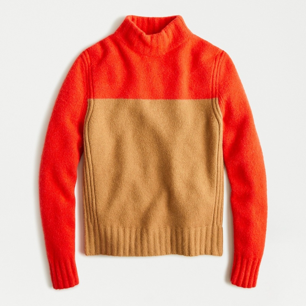 J. Crew Super Soft Sweater Women Medium Colorblock Mockneck Alpaca Merino Wool